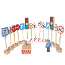 Kaptin 15 Pcs Wooden Street Signs Playset, Traffic Signs Lights Playset For Children Play