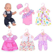 Ebuddy 6 Sets Doll Clothes Outfits For 14 To 16 Inch New Born Baby Dolls, Baby Bitty Dolls And 18 Inch Girl Doll