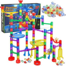 Gifts2U Marble Run Sets Kids, 122 Pcs Marble Race Track Game 90 Translucent Marbulous Pieces + 32 Glass Marbles, Stem Marble Maze Building Blocks Kids 4+ Year Old