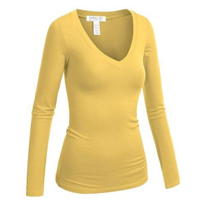 Emmalise Women'S Junior And Plus Size Vneck Tshirt Long Sleeves Shirt Tee, 2Xl, Light Yellow