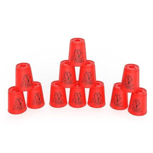 Dewel Stacking Cup Game With 15 Stack Ways, 12Pcs Cup Stacking Set, Sport Stacking Cups Bpa-Free Material, Classic Family Game, Great Gift Idea For Stack Games Lover. (Red)