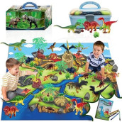 Toyvelt Dinosaur Play Set Dinosaur Toys Includes 20 Realistic Dinosaurs, 29 Trees & Rocks, PlayMat, and Beautiful Container to Create a Dino World Great Gift for Boys & Girls Ages 3,4,5,6, and Up