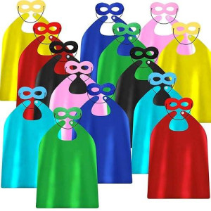 Adjoy Kids Superhero Capes And Masks For Birthday Party - Child Party Capes Bulk Pack Of 28 Pcs (14 Sets)