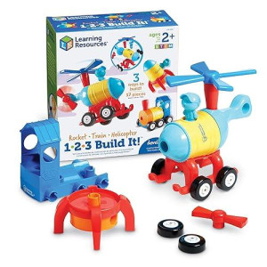 Learning Resources 1-2-3 Build It! Rocket, Train, Helicopter, 17 Pieces