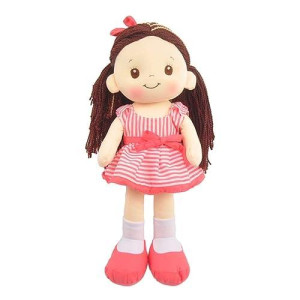 Linzy Plush 16" Coral Pink Soft Plush Rag Doll For Girl, Sleeping Cuddle Buddy For Toddlers, Infants And Babies, Mu�ecas De Trapo Para Ni�a, First Doll For Kids, Safe For All Ages.