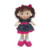 Linzy Plush 16" Libby Soft Plush Rag Doll With Navy Blue Dress And Printed Magenta Roses, Rag Doll For Girls, Infants And Babies, Munecas De Trapo Para Nina, First Doll For Kids (93864-2),L-93864-2
