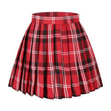 Girl`S School Uniform Costumes Plaid Pleated Skirts (Xs,Red Black White)