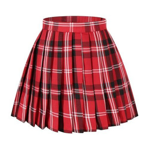 GirlS School Uniform Costumes Plaid Pleated Skirts (Xs,Red Black White)