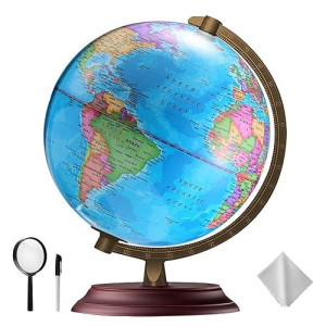 Ttktk Illuminated World Globe For Kids & Adults All Ages With Wooden Stand 7 In 1- Night View Stars Map Constellation Globe With Detailed Colorful World,Built-In Led Bulb, Educational Gift
