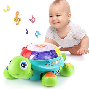Iplay, Ilearn Baby Musical Turtle Toy, Infant Crawling Tummy Toys W/ Light Sound, Toddler Spanish English Bilingual Learning Educational, Birthday Gifts 6 7 8 9 10 12 18 Month 1 Year Old Boy Girl
