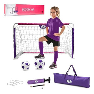 Morvat Soccer Goal Net Set For Kids, Girls & Boys, Lightweight Backyard Training Gifts For Children & Toddlers - Indoors & Outdoors, Includes 1 Goal Net, 2 Soccer Balls & 1 Carry Bag, Pink & Purple