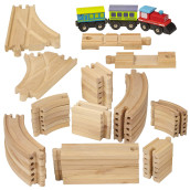 Dragon Drew Wooden Train Tracks - 55 Piece - Compatible With Brio, Thomas, Chuggington And All Major Brands - Accessories And Expansion Kit Includes 52 Tracks And 3 Cute Cars