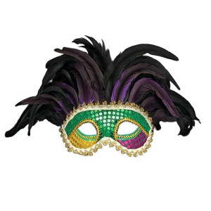 Blinkee Deluxe Venetian Mardi Gras Carnival Non-Light Up Festival Feather Mask For Fat Tuesday