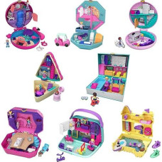 Polly Pocket Compact Playset, Collection, Each With 2 Micro Dolls & 13 Accessories, Travel Toys With Surprise Reveals