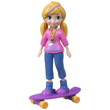 Polly Pocket 3" Doll With Iconic Outfit & Clip On Skateboard With Rolling Wheels