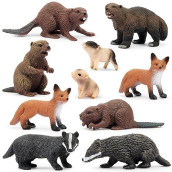 Toymany 10PCS Tiny Forest Animal Figures, Realistic Woodland Creatures Figurines Toy Set Includes Beavers Foxes Badgers, Easter Eggs Education Birthday Gift Christmas Toy for Kids Children Toddlers