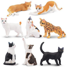 Toymany 8Pcs Realistic Cat Figurines, Educational Cat Figures Toy Set, Kitten Easter Eggs Cake Topper Christmas Birthday Gift For Kids Boys Girls Children