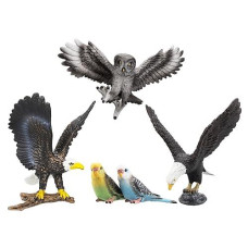 Toymany 5PCS Realistic Textures Bird Figurines, Tiny Birds Animal Figures Toy Set Includes Bald Eagles Owl, Easter Eggs Educational Halloween Birthday Gift Set for Boys Girls Kids Toddlers