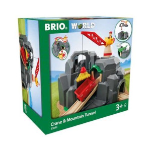 Brio World - 33889 Crane & Mountain Tunnel | 7 Piece Toy Train Accessory For Kids | Interactive Play | Fsc Certified Wood | Perfect For Ages 3 And Up