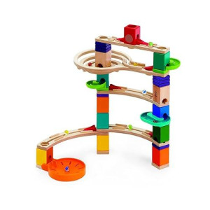 Hape Quadrilla Cliffhanger Wooden Marble Run Blocks | Marble Maze Run Set, Early Educational Stem Development Building Toys For Kids, Multicolor, Model:E6020