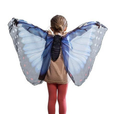 Hearthsong Realistic Easy-Fit Fabric Butterfly Wings For Kids' Imaginative Play, Blue Morpho