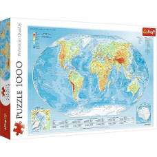 Trefl Physical Map Of The World 1000 Piece Jigsaw Puzzle Red 27"X19" Print, Diy Puzzle, Creative Fun, Classic Puzzle For Adults And Children From 12 Years Old
