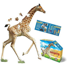 Madd Capp Lil' Giraffe 100 Piece Jigsaw Puzzle For Ages 5+ - 4002 - Unique Animal-Shaped Border, Poster Size When Completed, Oversized Puzzle Pieces For Easy Handling, Includes Educational Fun Facts