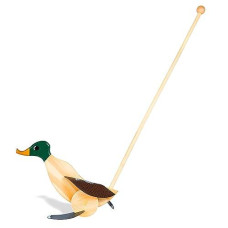 Wooden Push Toy Duck (Dark Green) - 18 Months To 3 Years Old - Walking Toddler Toys Preschool Learning Activities Walking Baby Toys Learning Toys For Toddlers Develops Motor Skills