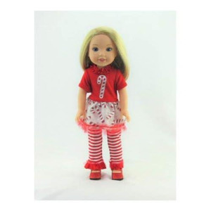 American Fashion World Candy Cane Christmas Outfit For 14-Inch Dolls | Premium Quality & Trendy Design | Dolls Clothes | Outfit Fashions For Dolls For Popular Brands