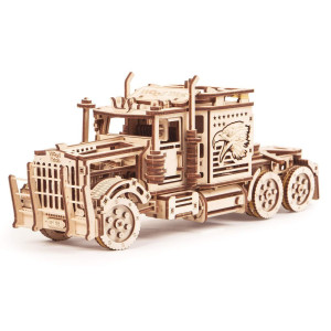 Wood Trick Big Rig Mechanical Toy Truck - 14X6 - Powerful Rubber Band Motor - Realistic Semi Truck Wooden Model Kit For Adults And Kids - 3D Wooden Puzzle