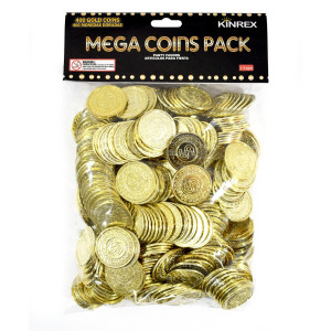 Kinrex Plastic Gold Coins - St Patricks Day Realistic Bulk Prop Money For Kids, Toddler, Party, Games, Crafts, Reward, Teachers, Classroom Pretend Play Toys, 400 Count Fake Coins Set