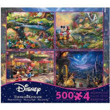 Ceaco - 4 In 1 Multipack - Thomas Kinkade - Disney Dreams Collection - Alice In Wonderland, Mickey And Minnie, & Beauty And The Beast - (4) 500 Piece Jigsaw Puzzles
