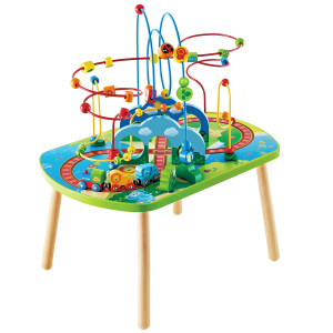 Hape E3824 Jungle Adventure Kids Toddler Wooden Bead Maze & Railway Train Track Play Table Toy For Ages 18 Months And Up Multicolor, 25.6 L X 17.52 W X 17.91 H