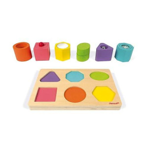 Janod I Wood - Shapes And Sounds 6 Block Puzzle - Ages 12 Months+ - J05332