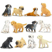 Toymany 12Pcs Mini Dog Figurines Playset, Realistic Detailed Plastic Puppy Figures, Hand Painted Emulational Tiny Dogs Animals Toy Set, Cake Toppers Christmas Birthday Gift For Kids Toddlers