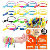 Upbrands 48 Fidget Toys Friendship Zipper Bracelets 7 ��, Party Favors For Kids, Sensory Bulk Set Neon Colors, Kit For Valentines, Birthday, Goodie Bag, Easter Egg Basket Stuffers, Pinata Fillers