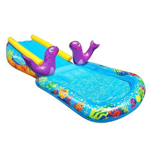 Banzai My First Water Slide And Splash Pool With Sprinkler, 98" X 59" X 24" Inflatable Outdoor Slide And Pool For Kids