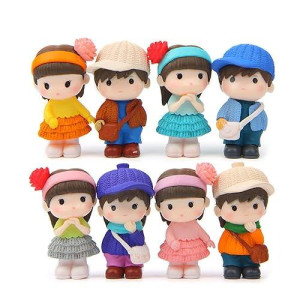 Boy And Girl Statue Kawaii Boy And Girl Doll Set Toy, Garden Cake Decoration Top Hat, Birthday Gift, (1 Set/8 Pieces)