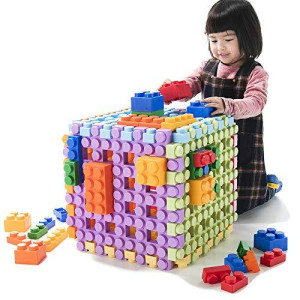 Uniplay Large Waffle Soft Building Blocks - Cube Puzzle For Cognitive Development, Early Learning Education And Sensory Play For Ages 3 Months And Up (6-Piece Set)
