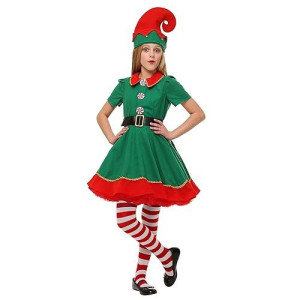 Fun Costumes - Child Holiday Elf Dress And Hat Elf Costume For Girls Medium (8-10)
