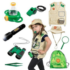 Born Toys Kids Camping Gear W/Outdoor Explorer Kit For Kids Ages 3-7 Includes Safari Outfit, Kids Flashlight, Kids Binoculars, Bug Collection Kit For Kids Toddler Costumes For Boys W/Bug Viewer