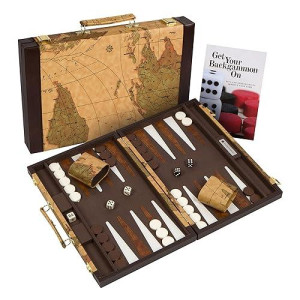 Get The Games Out Top Backgammon Set - Travel Backgammon Sets For Adults - Small Travel Size Classic Backgammon Board Game Case - Includes Strategy Guide & Full 15 Pieces (Map Edition, Small)