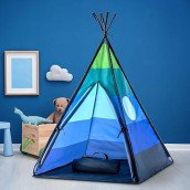 Usa Toyz Happy Hut Teepee Tent For Kids - Indoor Pop Up Teepee Kids Playhouse Tent For Boys And Girls With Included Flashlight Projector Toy And Portable Play Tent Storage Bag (Blue)