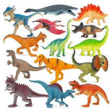 Boley 14-Pack Dinosaur Toys For Kids With Educational Booklet - 9" Realistic Dino Figures For Boys & Girls Ages 3+ - Includes T-Rex, Raptor, Stegosaurus, Triceratops, And More