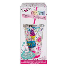 Fashion Angels Confetti Tumbler Design Kit - Design Your Own Water Bottle With 3 Colorable Transparent Designs, 4 Smudge Proof Markers, And Glitter, Bpa Free For Ages 8 & Up (16 Oz)