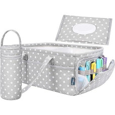 Sweet Carling Baby Diaper Caddy Organizer | Baby Shower Registry Must Haves For Boy Girl Gifts Newborn Essentials Basket | Nursery Decor Changing Table Storage For New Mom With Bottle Cooler Bag