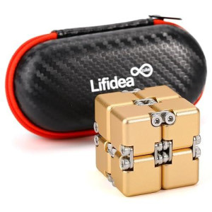 Lifidea Aluminum Alloy Metal Infinity Cube Fidget Cube (6 Colors) Handheld Fidget Toy Desk Toy With Cool Case Infinity Magic Cube Relieve Stress Anxiety Adhd Ocd For Kids And Adults (Gold)