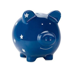 Pearhead Ceramic Piggy Bank, Baby Money Bank Keepsake, Nursery Dcor, Blue with Gold Stars