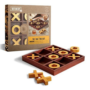 Refinery Premium Solid Wood Tic-Tac-Toe Board Game, Giant Gold 14� Coffee Table Home Decor, Classic Indoor/Outdoor Party Game For Children & Adults
