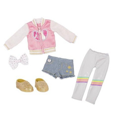 Glitter Girls - 14-Inch Doll Clothes & Accessories - Have A Gradient Day Outfit - Rainbow Leggings, Hair Bow, Denim Shorts, Pink Heart Jacket, And Glitter Shoes - Toys For Kids Ages 3 & Up